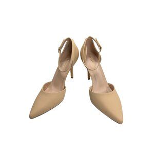 Pointed Toe Ankle Strap Beige Heels By Odisen - Womens Size 10 Synthetic Materia